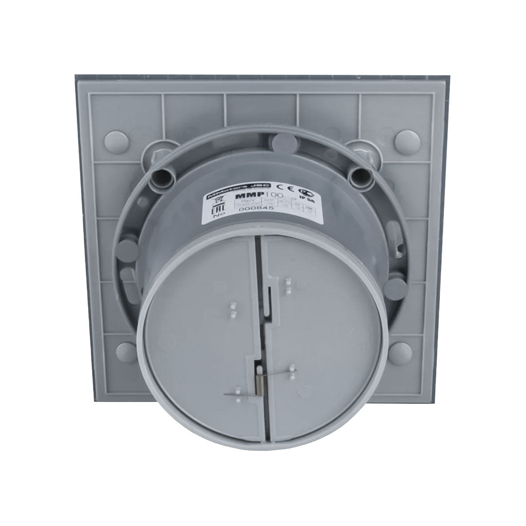 Rare view of square grey bathroom fan with back shutter
