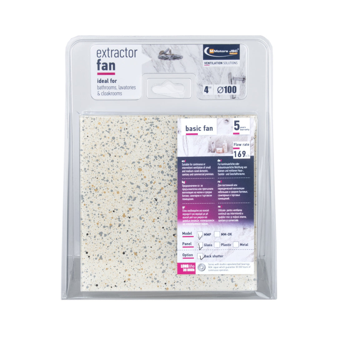 Bathroom fan glass panel mosaic package