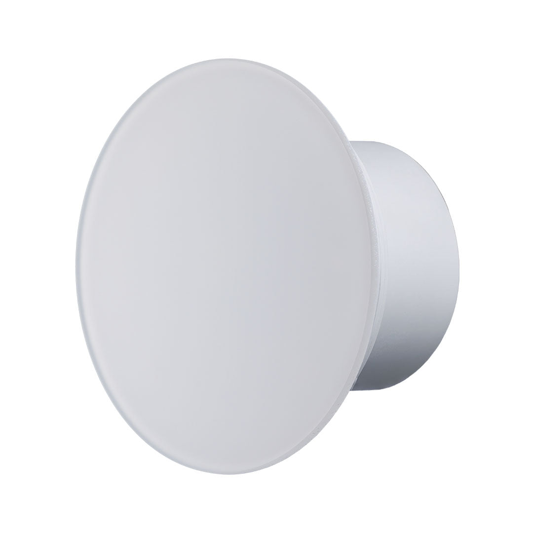 Bathroom fan round white glass panel matt profile