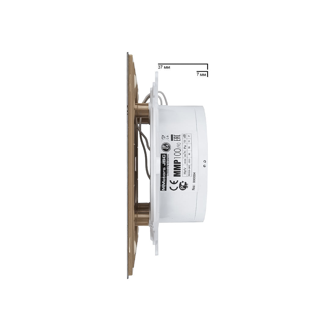 Side dimensions of ultra thin bathroom fan with gold design panel