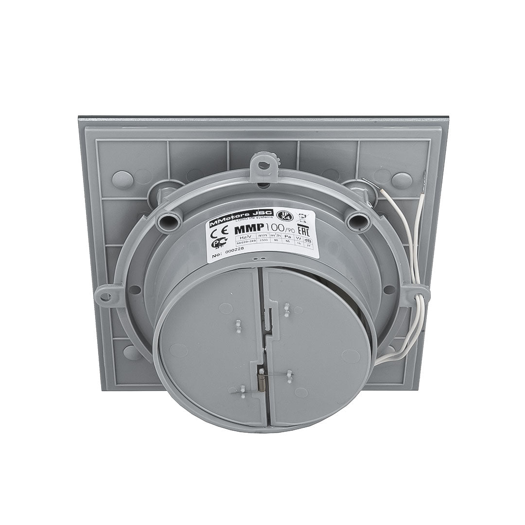 Backside of grey ultra thin bathroom fan