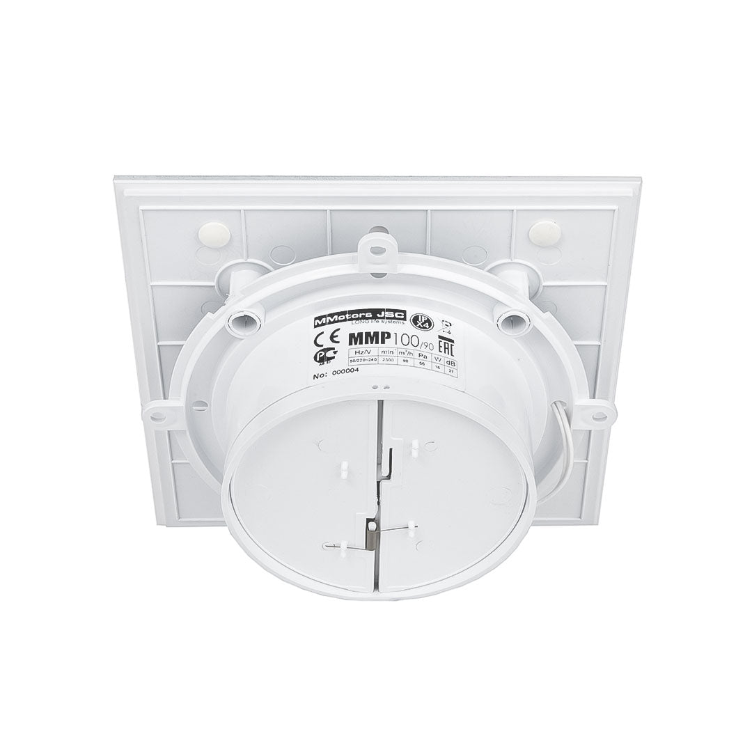 Backside of white ultra thin bathroom fan