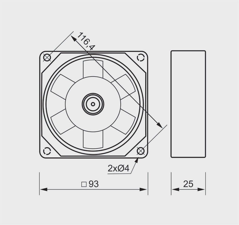 Dimension drawing of heat resistant axial fan VA 90mm