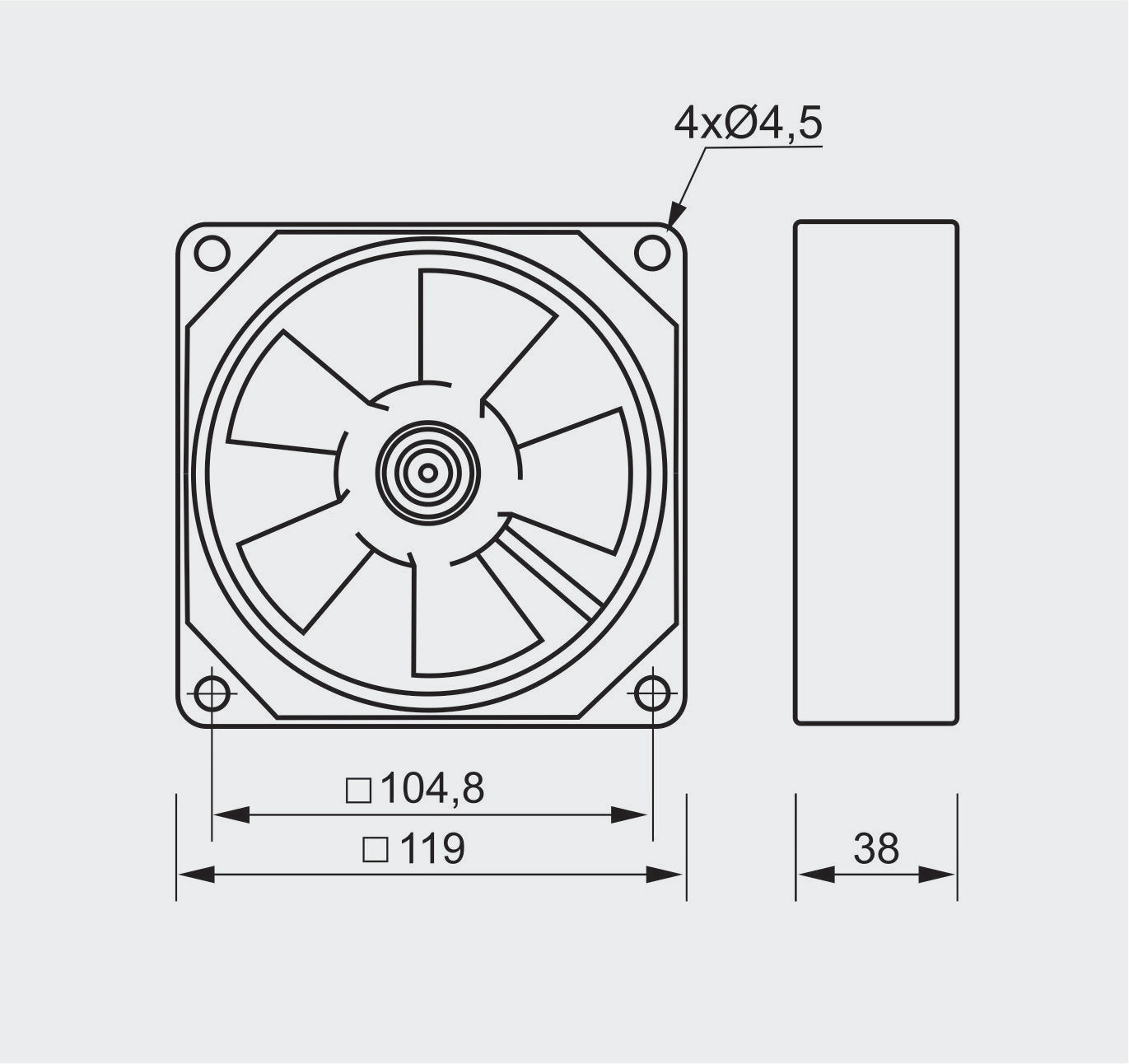 Dimension drawing of heat resistant axial fan VA 120mm