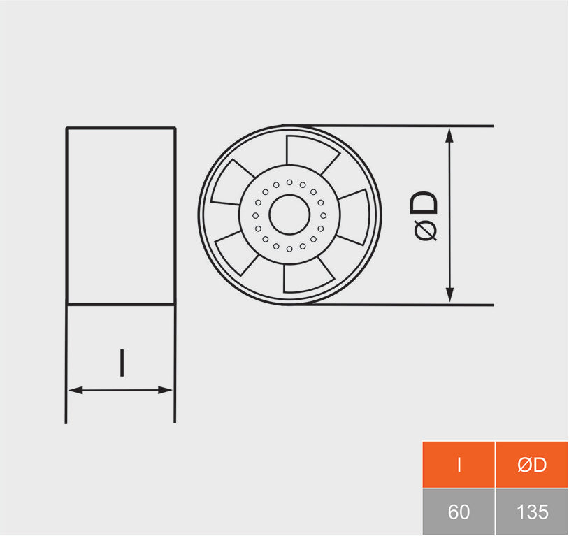 Dimension drawing of heat resistant axial fan 135mm