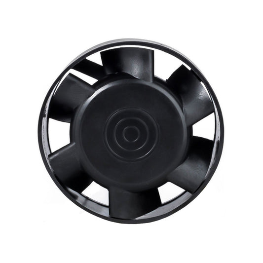 Front view of black heat resistant axial fan with six blades
