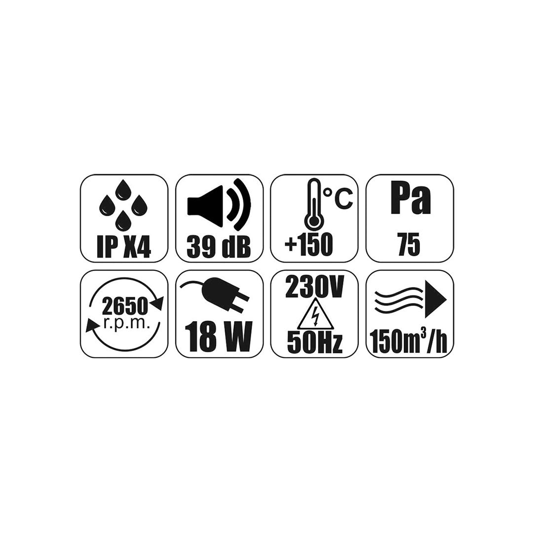 Technical specifications of high temperature inline duct fan VOK 120-100