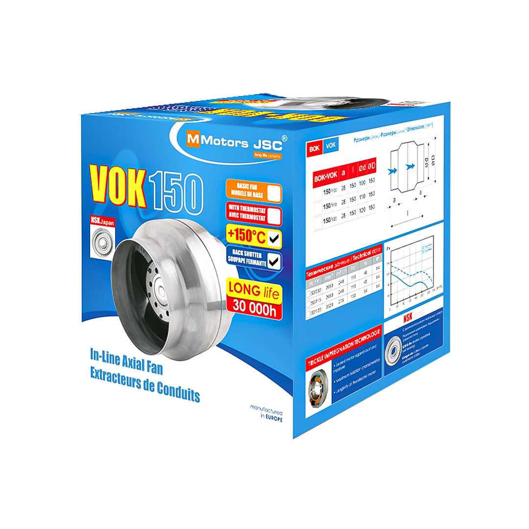 Heat resistant inline duct fan VOK T 120mm 150mm package