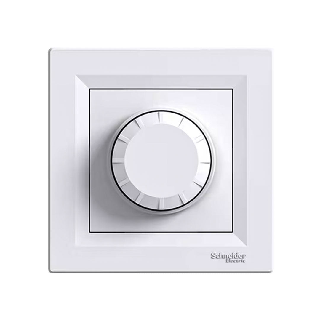 White rotary dimmer with Schneider Electric branding on a white background