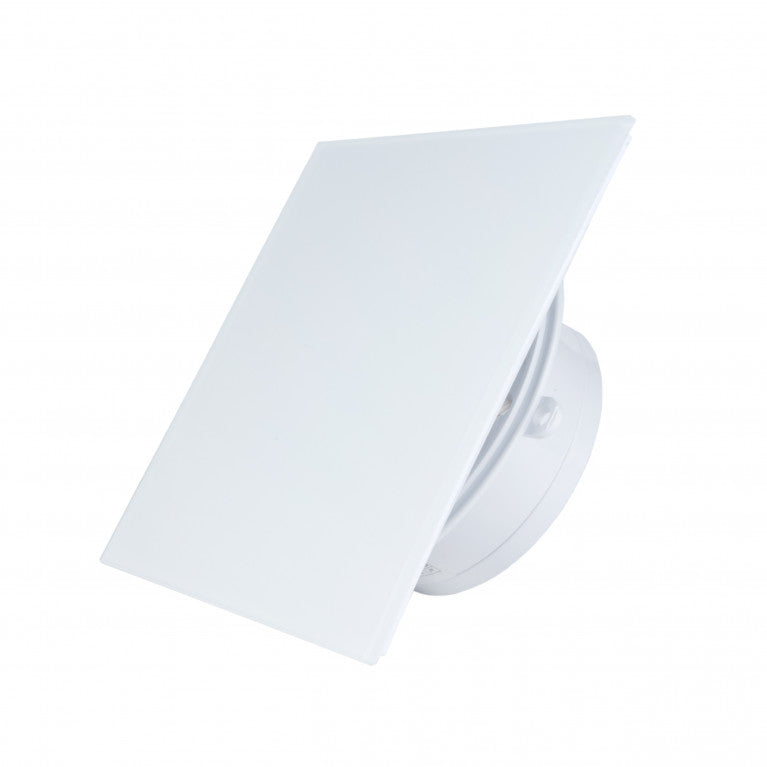 Designer super-thin fan MMP Ø100, 60 m³/h, glass, white gloss