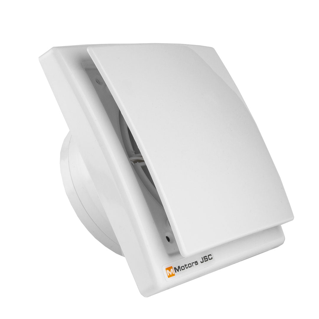 Side look of plastic ultra thin white bathroom fan left side view