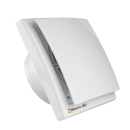 Side look of plastic ultra thin white bathroom fan left side view