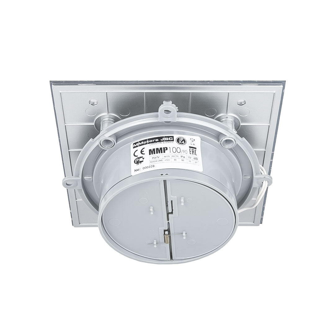 Backside of light grey ultra thin bathroom fan
