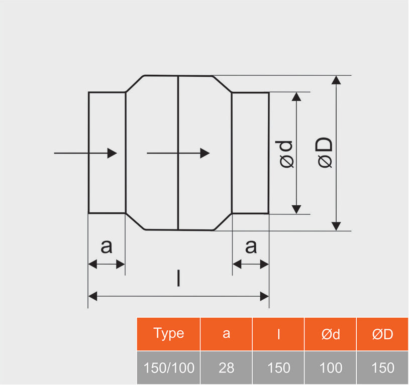 Heat-resistant duct exhaust fan VOK-T 150/⌀100mm, 240 m³ / h