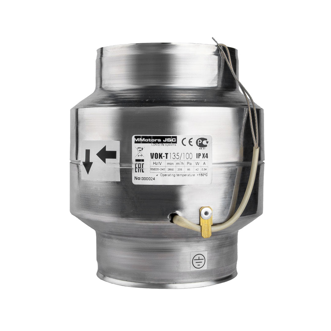 Heat resistant inline duct fan VOK T 100mm 135mm side