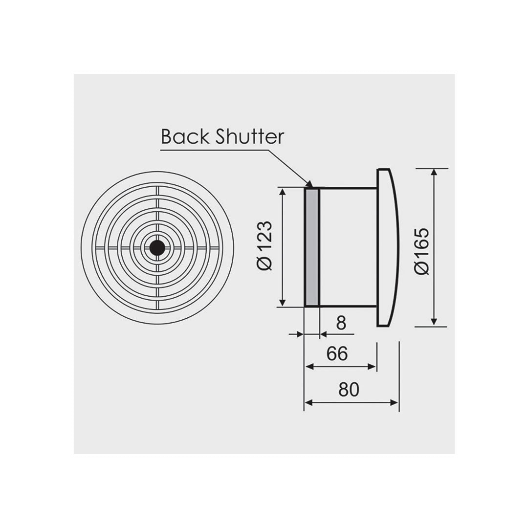 Dimensions drawing of sauna steam fan 120mm