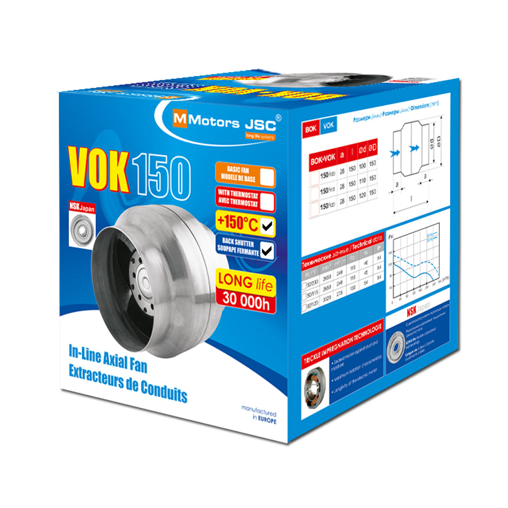 Ventilateur de gaine résistant à la chaleur VOK-T 150/⌀120mm, 240 m³/h