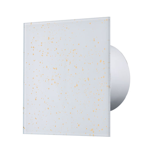 White bathroom fan golden dots glass panel profile