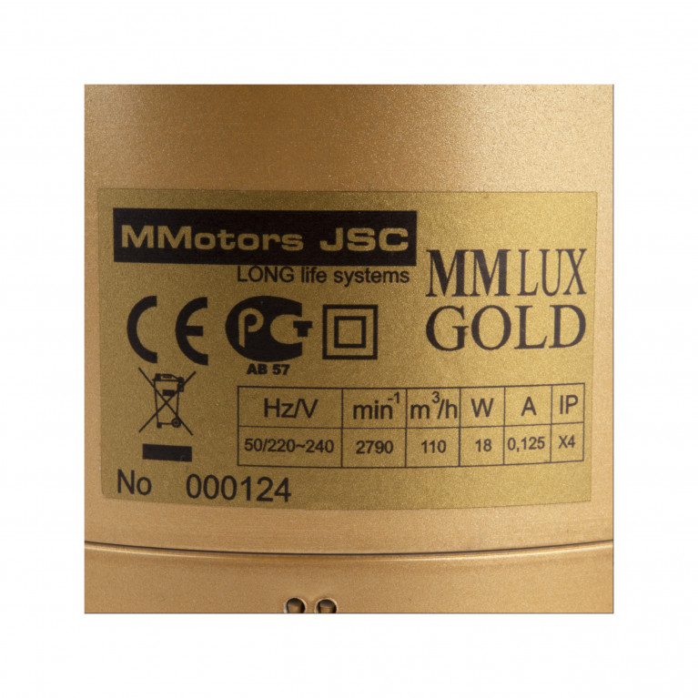 Designer fan MM-LUXE 100, 110 m³ / h, 24 carat gold