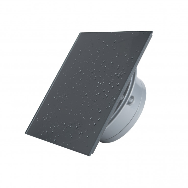 Designer ultra-thin fan MMP 100, 90 m³ / h, glass, dark gray with drops