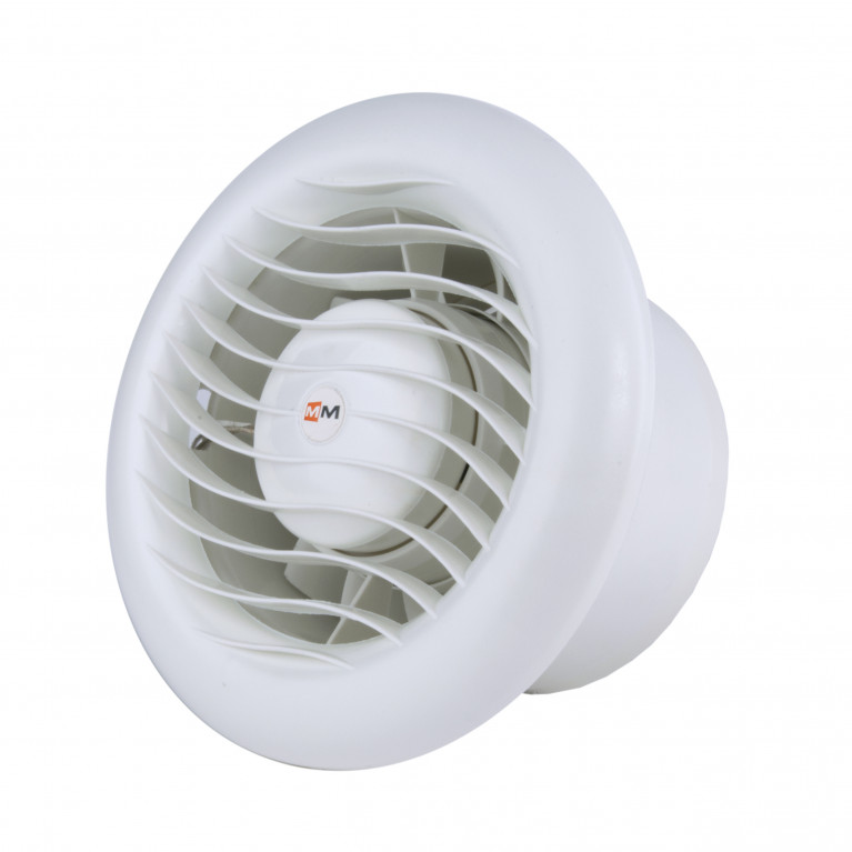 Low-voltage heat-resistant sauna fan MM-S LV ⌀100mm, 12 v, 105 m³ / h, white, with non-return valve